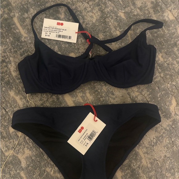 Solid & striped midnight blue Eva Women's Bikini Set